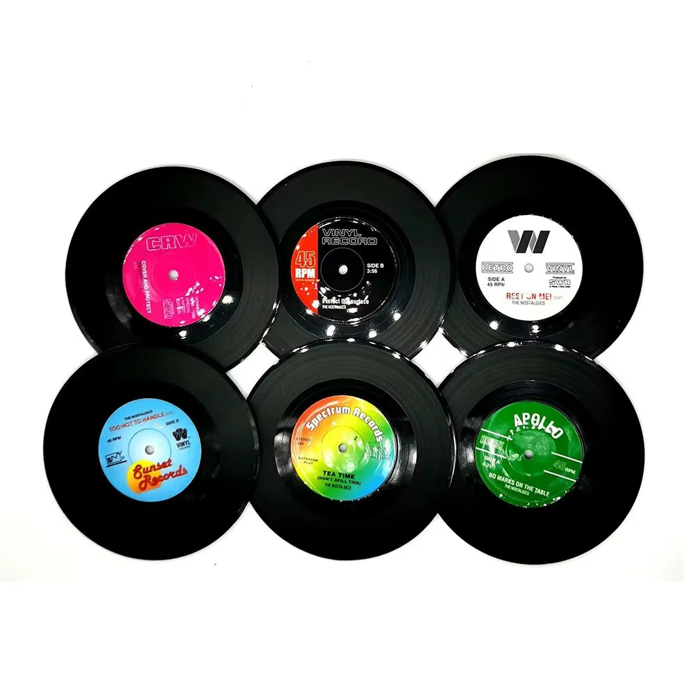 6/12Pc Vinyl Record Coasters Absorbent Retro Style Home Decor Hot Coffee Cup Placement Pads Effective Protection of the Desktop