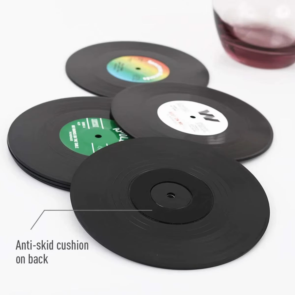 6/12Pc Vinyl Record Coasters Absorbent Retro Style Home Decor Hot Coffee Cup Placement Pads Effective Protection of the Desktop