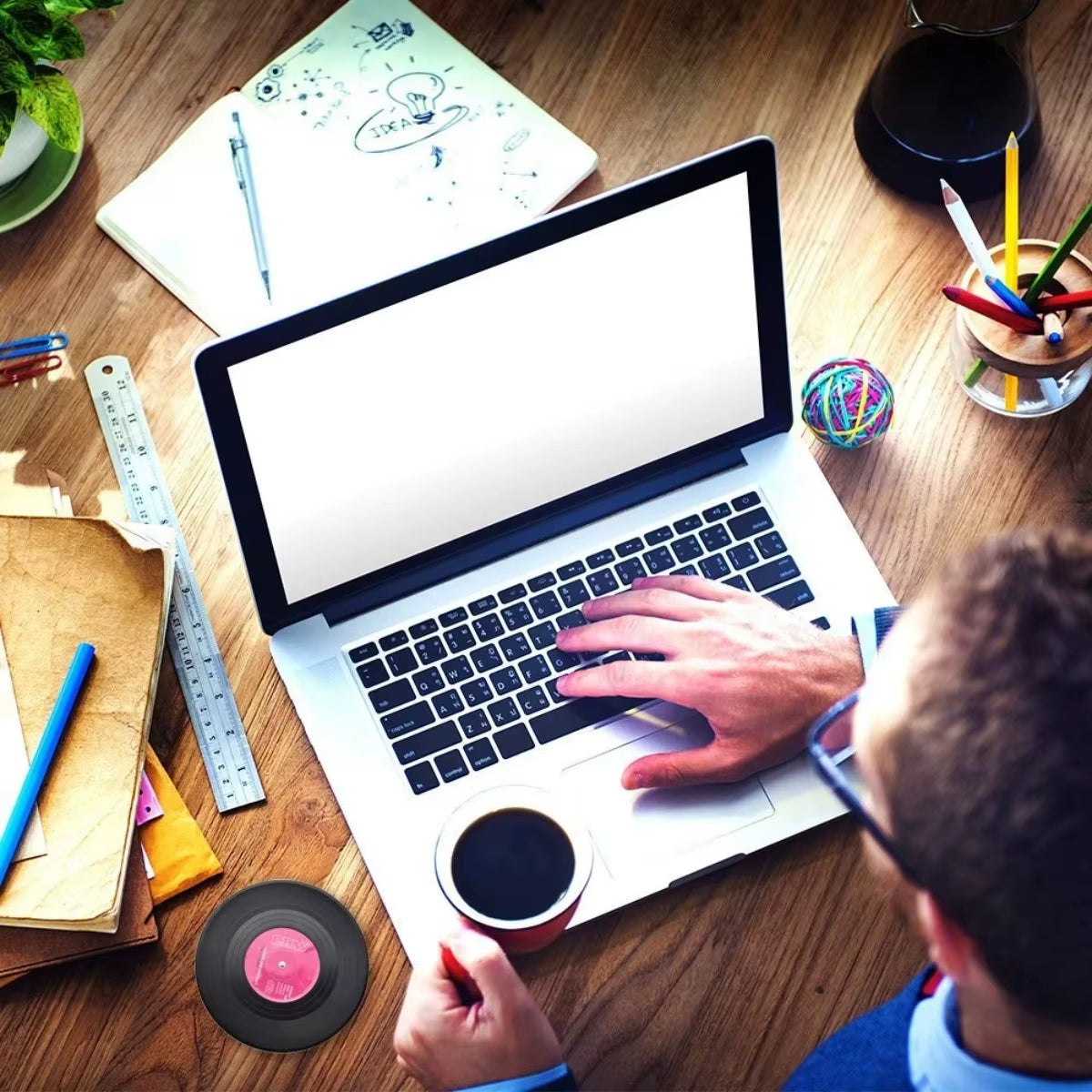 6/12Pc Vinyl Record Coasters Absorbent Retro Style Home Decor Hot Coffee Cup Placement Pads Effective Protection of the Desktop