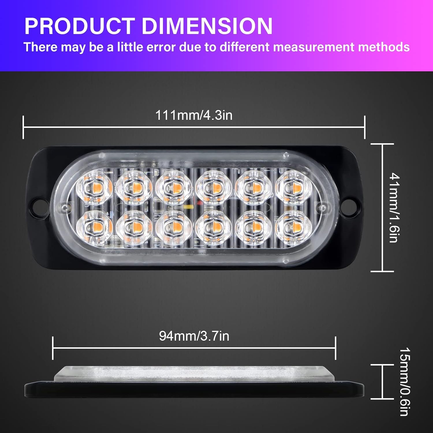 PICAA 2X Ámbar 12 LED Luces Estroboscópicas De Emergencia, 12V-24V LED Flash Lámparas De Faro De Advertencia De Peligro Para Coche Vehículo Camión Remolque Caravana