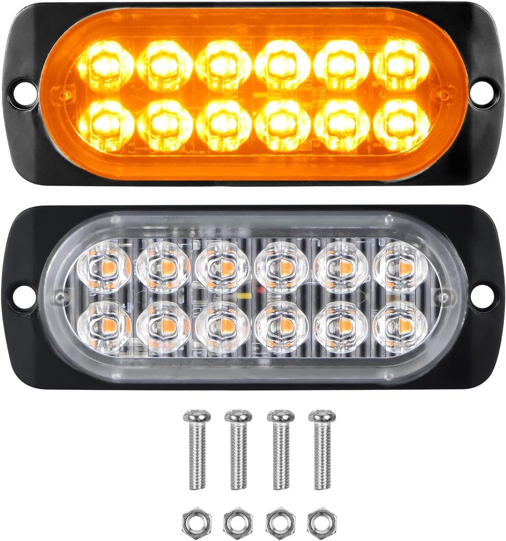 PICAA 2X Ámbar 12 LED Luces Estroboscópicas De Emergencia, 12V-24V LED Flash Lámparas De Faro De Advertencia De Peligro Para Coche Vehículo Camión Remolque Caravana