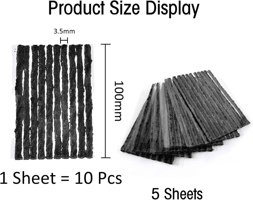 Tiras De Reparación De Neumáticos,Tiras De Reparación De Neumáticos Sin Cámara,Parches Para Ruedas,Tiras Pinchazos Coche,Kit Repara Pinchazos Coche,Kit Reparación Neumáticos,100X3,5 Mm,Negro,50 Piezas