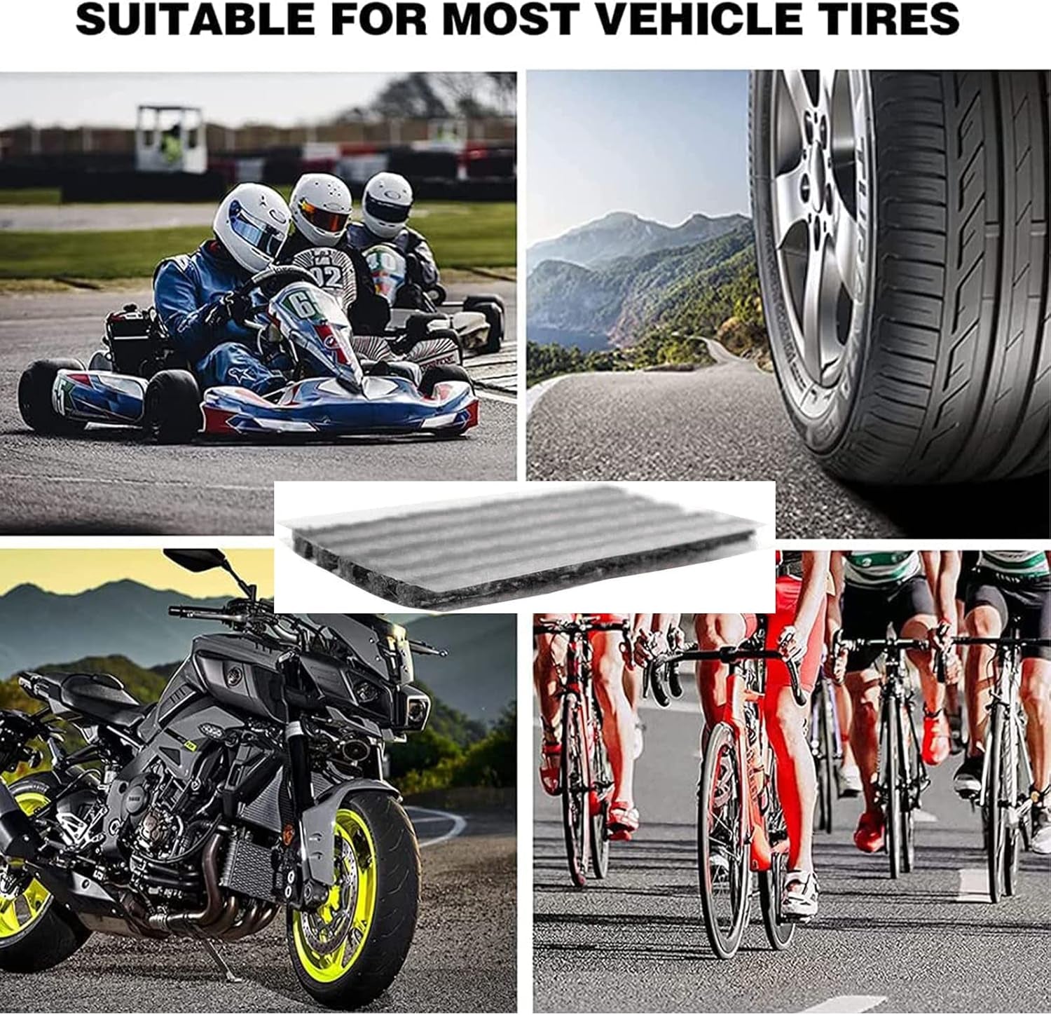 Tiras De Reparación De Neumáticos,Tiras De Reparación De Neumáticos Sin Cámara,Parches Para Ruedas,Tiras Pinchazos Coche,Kit Repara Pinchazos Coche,Kit Reparación Neumáticos,100X3,5 Mm,Negro,50 Piezas