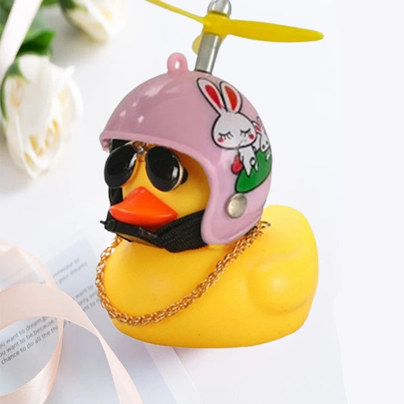 Car Duck with Helmet Broken Wind Pendant Small Yellow Duck Road Bike Motor Helmet Riding Cycling Accessories without Lights