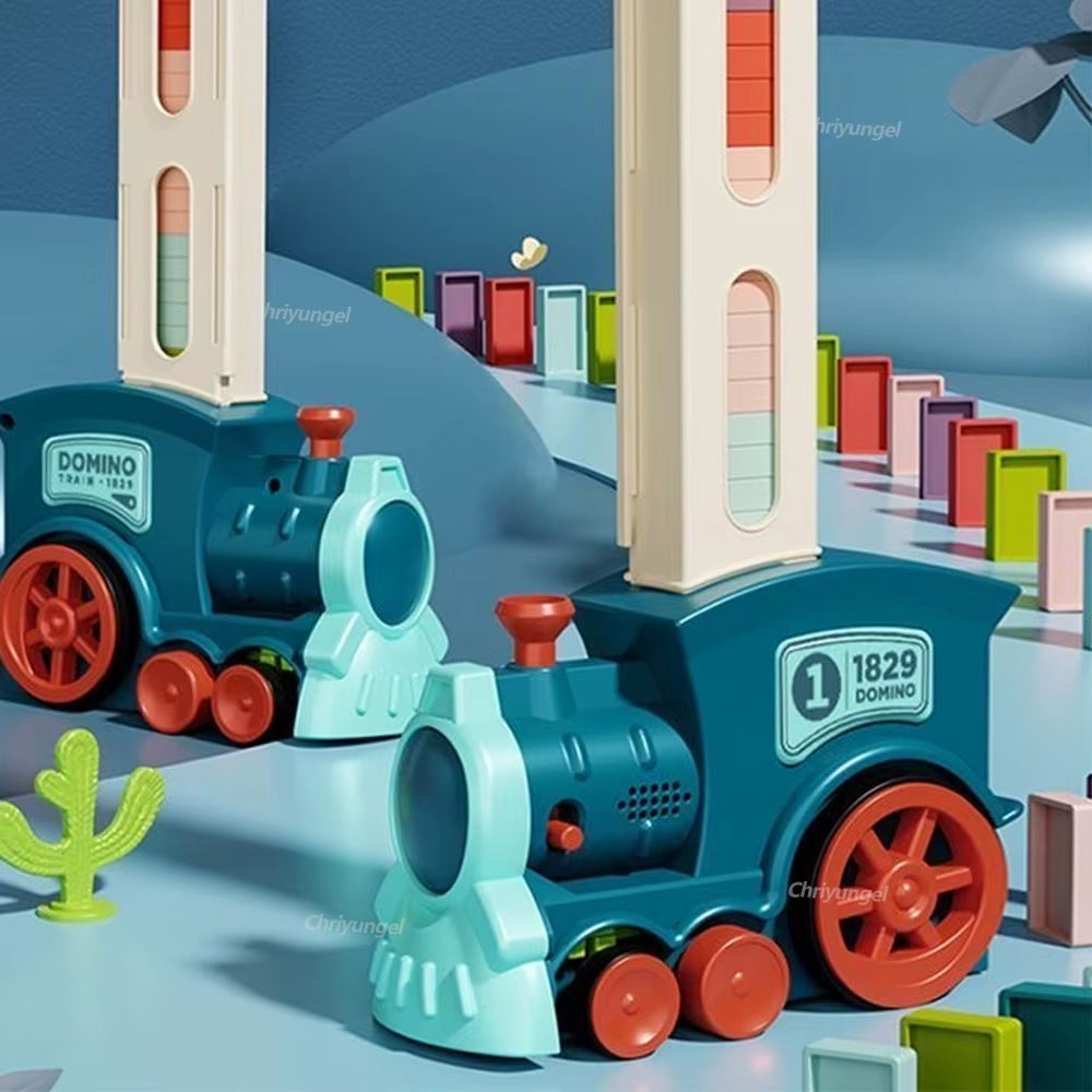 Domino Train for Kids Automatic Laying Electric Car Colorful Dominoes Set Brick Blocks Kits Games Educational Toys Girl Boy Gift