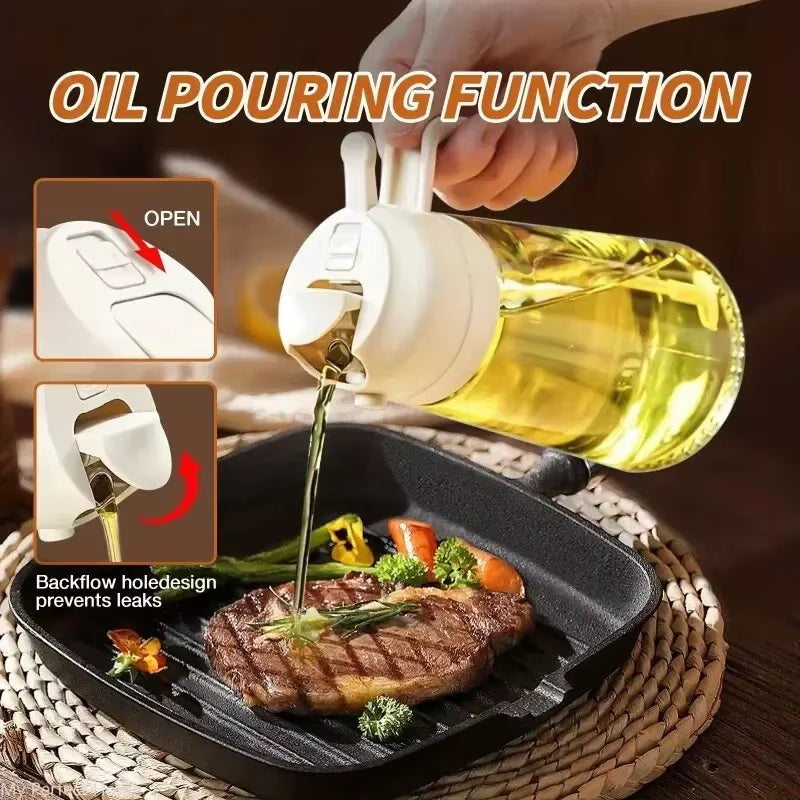 Multi-Functional Kitchen Oil Bottle Spray Oil Pouring Two-In-One Food-Grade Material Is Not Easy to Damage 500ML Large Capacity