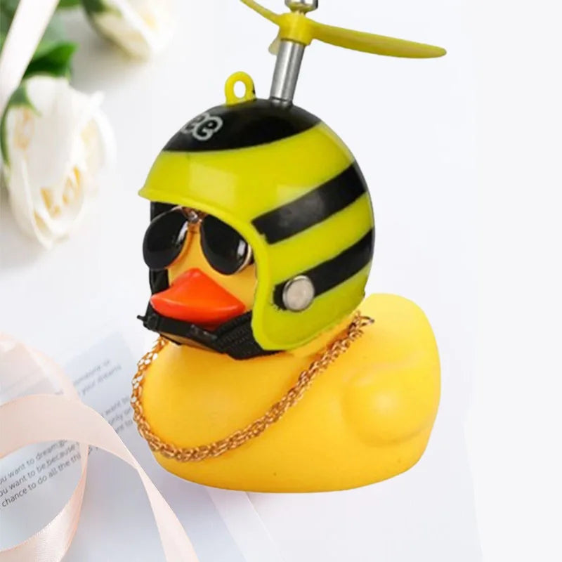 Car Duck with Helmet Broken Wind Pendant Small Yellow Duck Road Bike Motor Helmet Riding Cycling Accessories without Lights