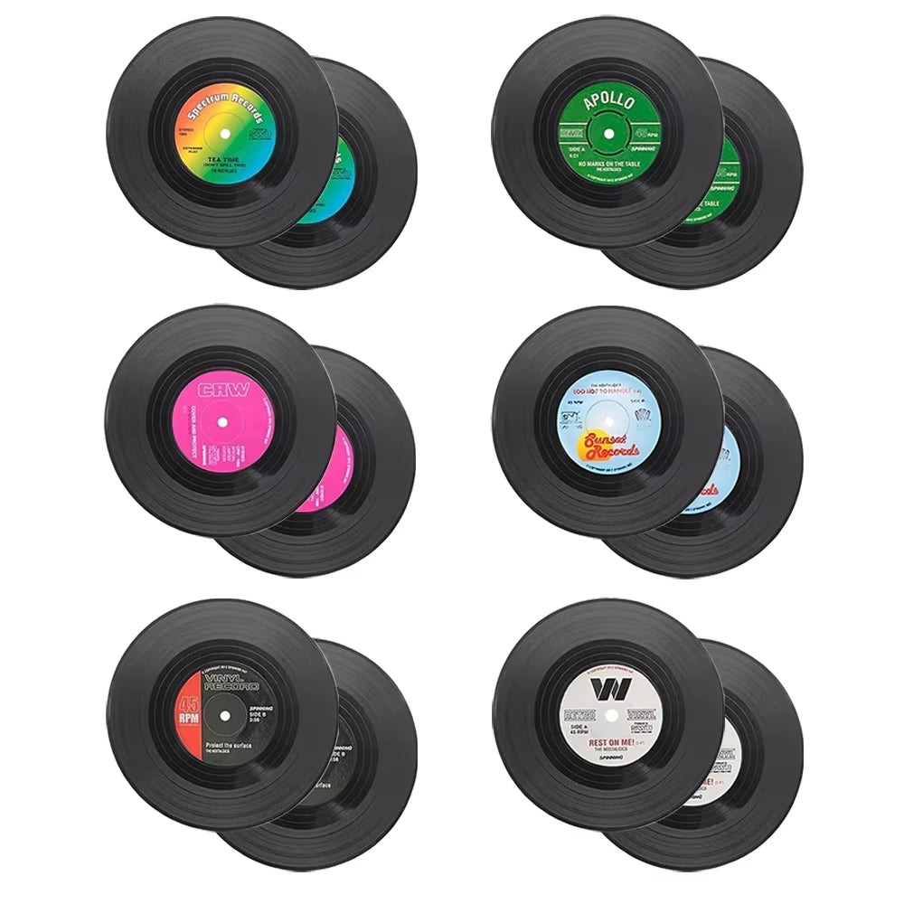 6/12Pc Vinyl Record Coasters Absorbent Retro Style Home Decor Hot Coffee Cup Placement Pads Effective Protection of the Desktop