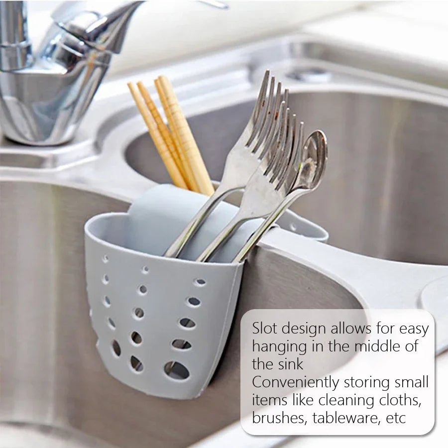 Kitchen Sink Double Basket Utensils Organizer Bag Soap Sponge Holder Bathroom Hanging Drain Storage Rack Accessory