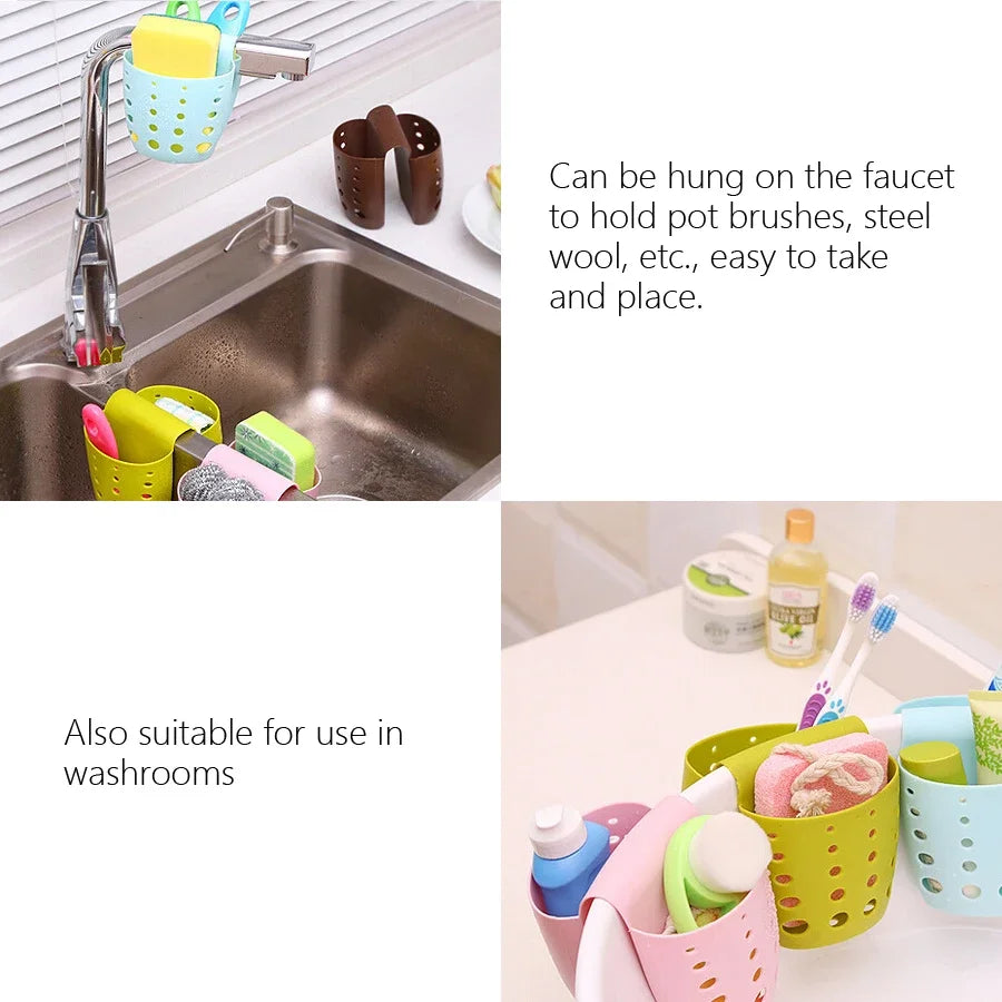 Kitchen Sink Double Basket Utensils Organizer Bag Soap Sponge Holder Bathroom Hanging Drain Storage Rack Accessory