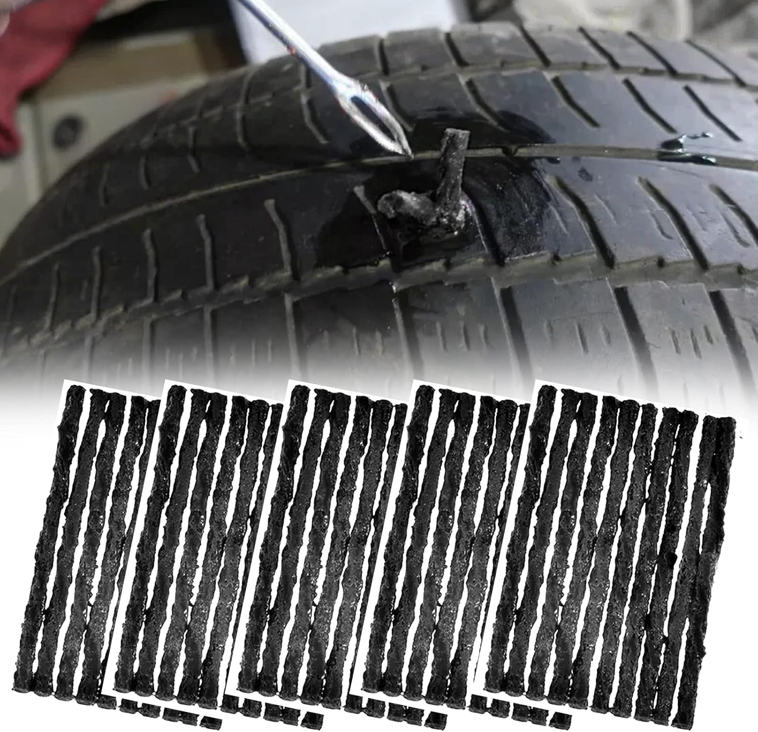 Tiras De Reparación De Neumáticos,Tiras De Reparación De Neumáticos Sin Cámara,Parches Para Ruedas,Tiras Pinchazos Coche,Kit Repara Pinchazos Coche,Kit Reparación Neumáticos,100X3,5 Mm,Negro,50 Piezas