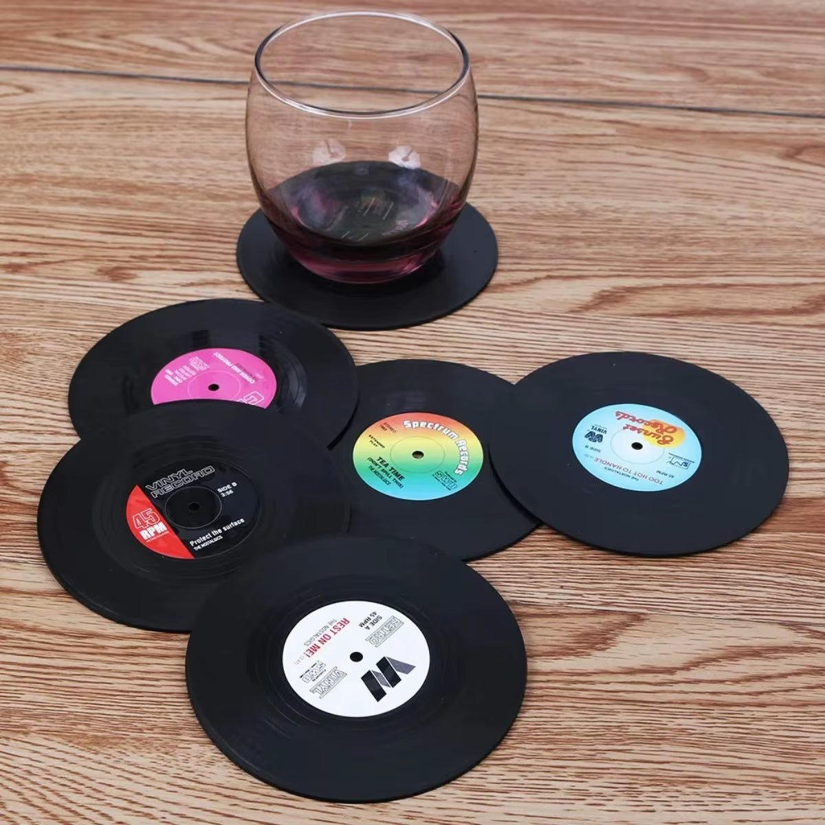 6/12Pc Vinyl Record Coasters Absorbent Retro Style Home Decor Hot Coffee Cup Placement Pads Effective Protection of the Desktop