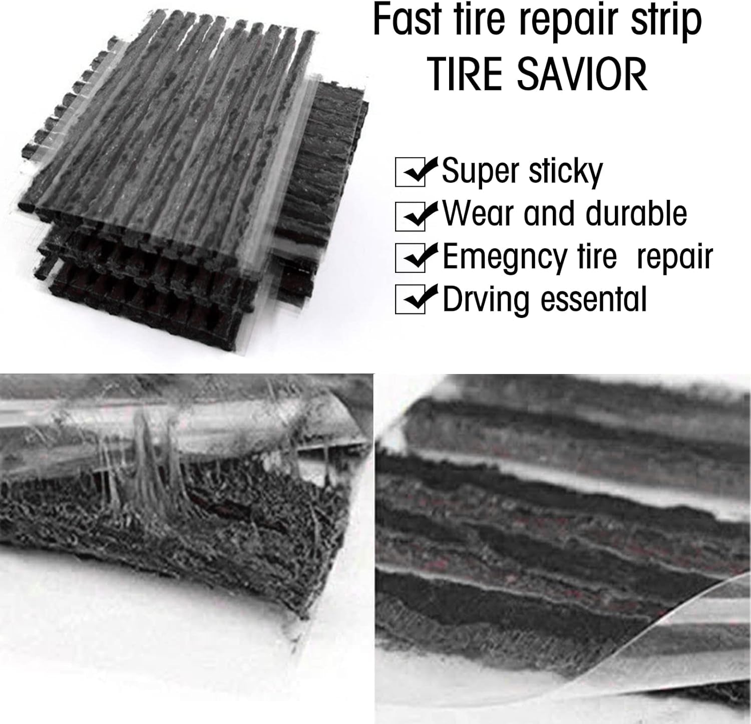 Tiras De Reparación De Neumáticos,Tiras De Reparación De Neumáticos Sin Cámara,Parches Para Ruedas,Tiras Pinchazos Coche,Kit Repara Pinchazos Coche,Kit Reparación Neumáticos,100X3,5 Mm,Negro,50 Piezas