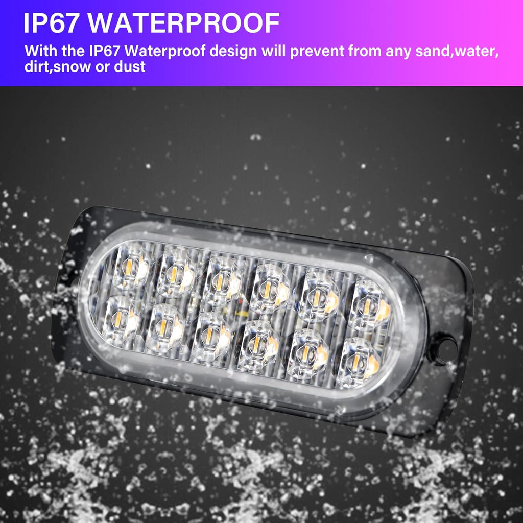 PICAA 2X Ámbar 12 LED Luces Estroboscópicas De Emergencia, 12V-24V LED Flash Lámparas De Faro De Advertencia De Peligro Para Coche Vehículo Camión Remolque Caravana