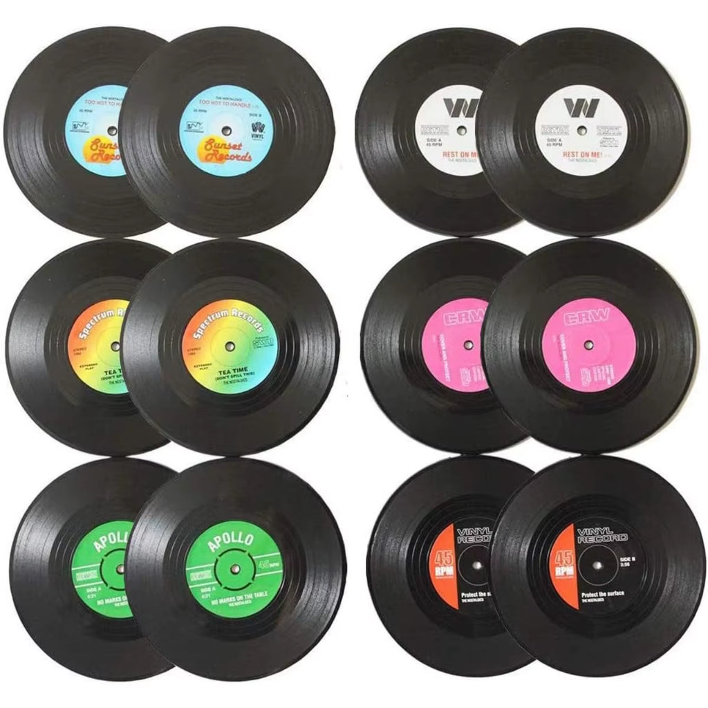 6/12Pc Vinyl Record Coasters Absorbent Retro Style Home Decor Hot Coffee Cup Placement Pads Effective Protection of the Desktop
