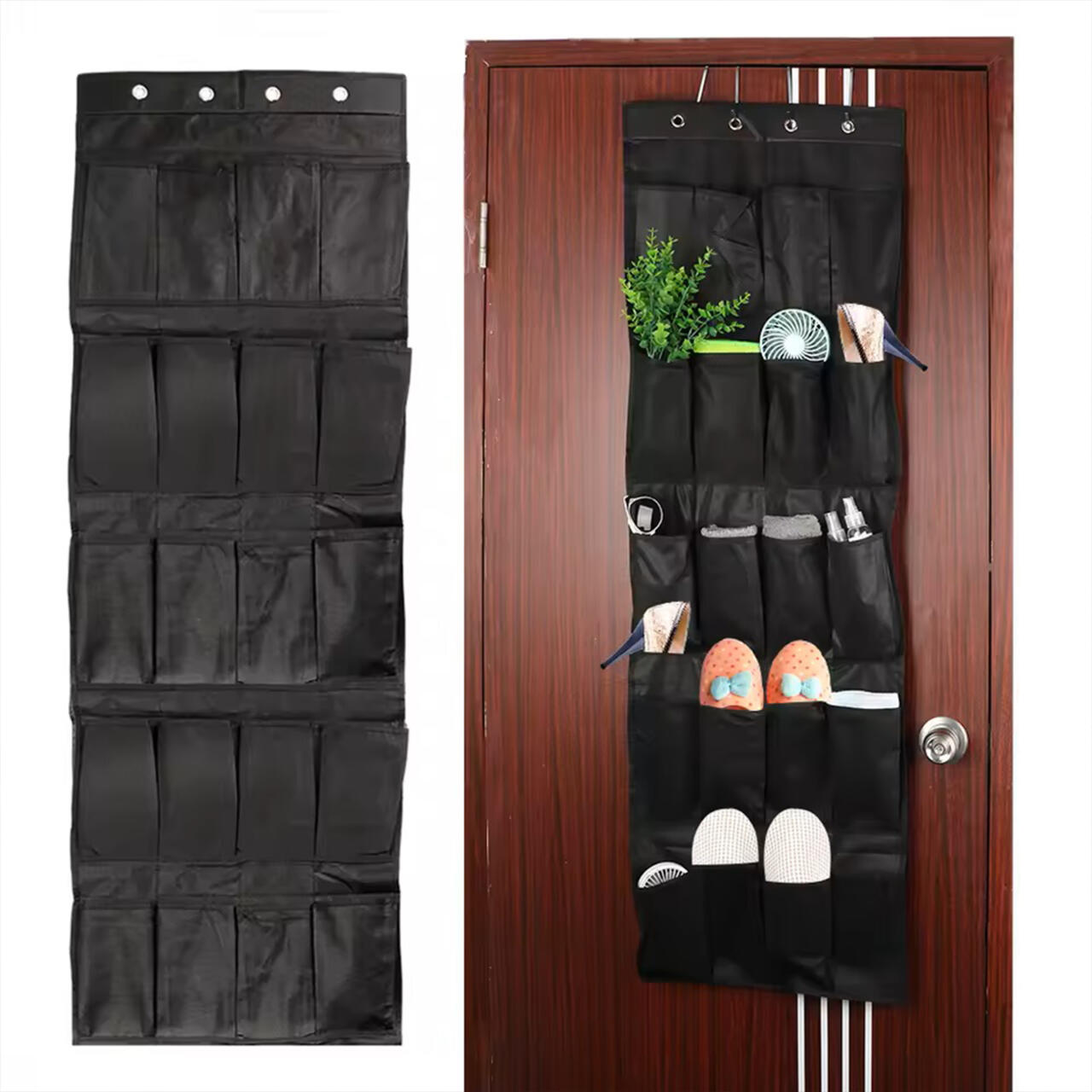 Organizador De Zapatos Y Otras Complementos,  Colgante Sobre La Puerta 20 Bolsillos Color Negro
