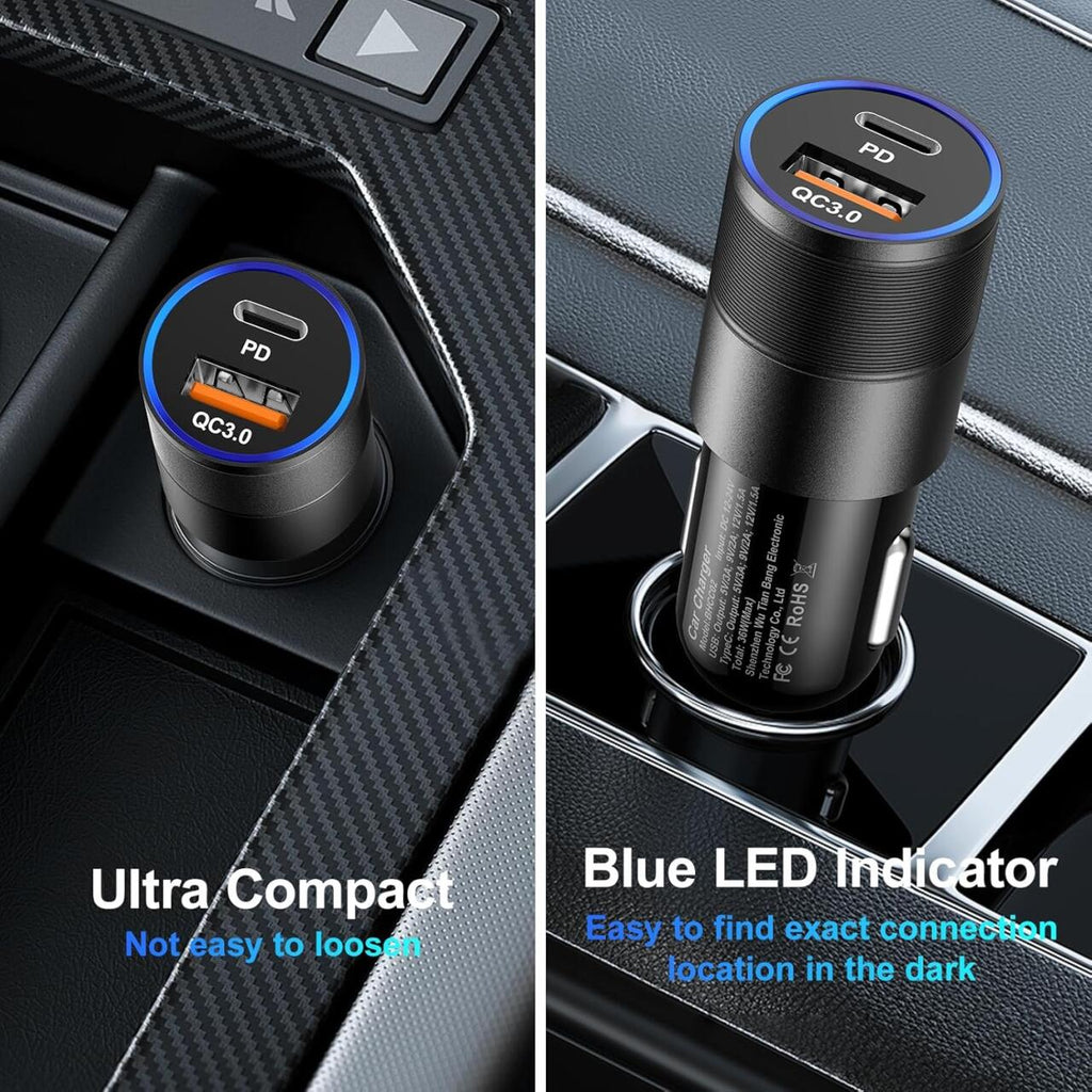 Cargador de Coche Dual USB y USB-C - Carga Rápida y Compacta